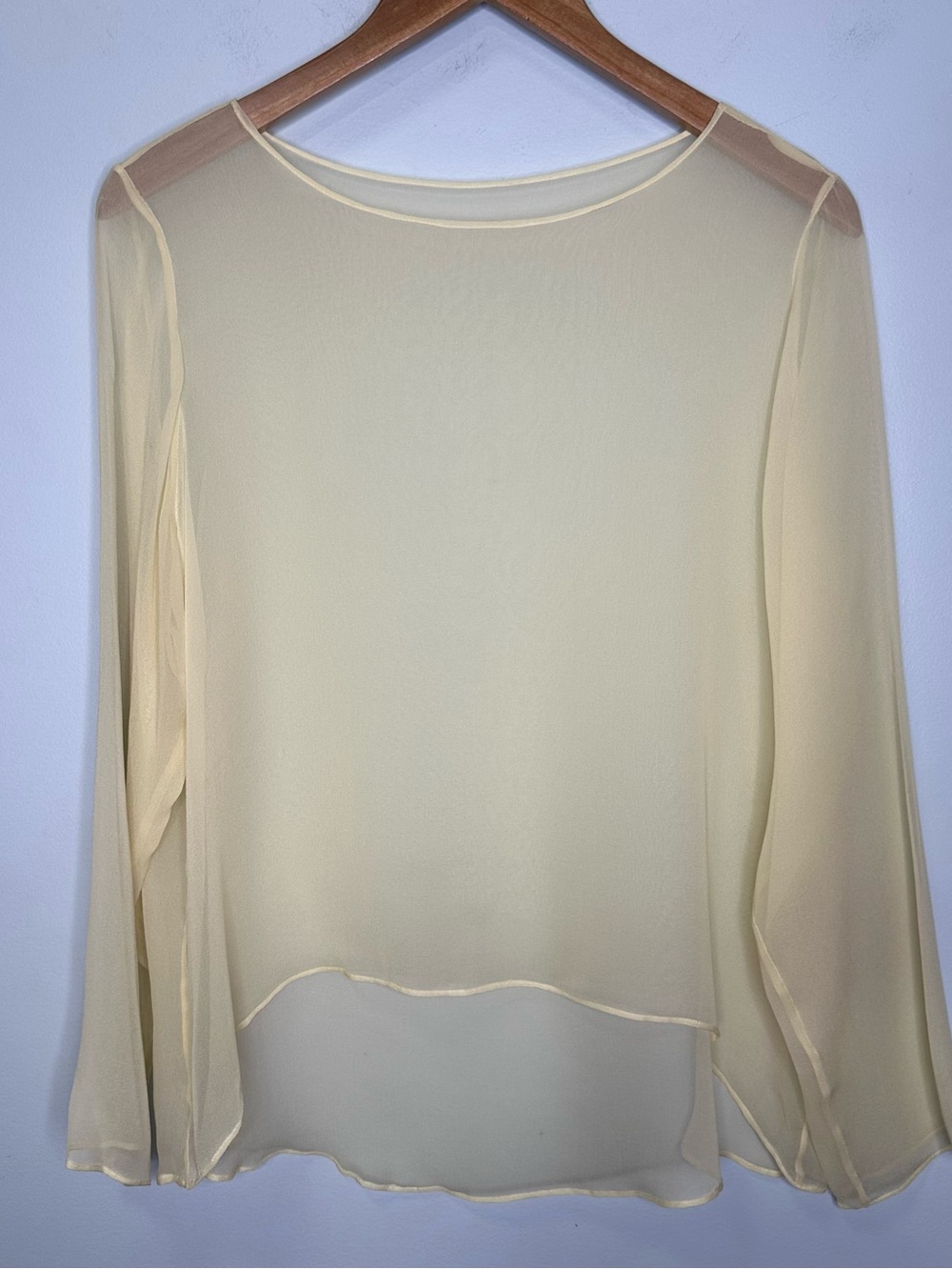 Harari Women’s 100% Crepe Silk Ivory High Low Pullover Sheer Cami Blouse